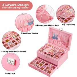 Jewelry Boxes for Women Pink Velvet Jewelry Organizer with Lock,Teen Jewelry Organizers and Storage Earring and Necklace Holder Organizer Box Womens Jewelry Box for Necklaces Earrings Rings Bracelets