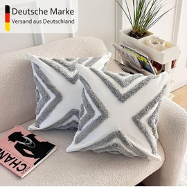Emilie-Textil Boho Decorative Cushion Cover Made of 100% Cotton, Decorative Cushion Cover, Various Patterns (Grey X, 40 x 40)