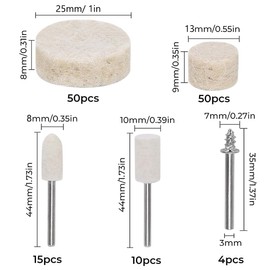 Bestgle 129Pcs Wool Felt Polishing Pads Abrasive Polishing Buffing Wheel 9/10/14/26mm Buffing Grinding Wheel Kit