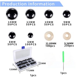 TZAONEN Safety Eyes 350Pcs 6-14 mm Plastic Safety Eyes Craft Eyes with Washers for Amigurumi Stuffed Animal Crochet Projects Teddy Bear Puppet Toys DIY Crafts Making, BLACK