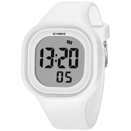 Gosasa Male and Female Digital Sports Watches LED Electron 50m Waterproof Luminous Silicone Watch (White)