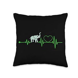 Elefant Geschenk Herzschlag Grünes Herz Tarö Elephant Heartbeat Tarö Trunk Green Heart Favourite Animal Throw Pillow, 16x16, Multicolor