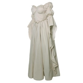 Vibsion Medieval Renaissance Dress Renaissance Faire Costume for Women Victorian Gothic Witch Wedding Dresses XXL/3XL Beige