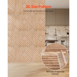 3D Wall Panels 12-Pack 19.7x19.7 in PVC 32 Sq.Ft Coverage Slat Light Wood Color - Slat Light Wood Color