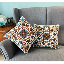 Throw Pillows Covers 18x18 inch Holiday Outdoor Pillows Embroidered Cotton Decorate and Bohemian Style Pillows for Couch Sofa Bed Living Room Valentine 2 Pcs