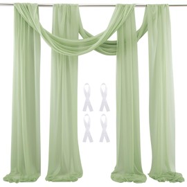 auons Wedding Bow Sheer Curtains Background, 600 x 75 cm, Voile Curtain, Chiffon Draping, Tulle Fabric Curtains, Arbor Drapery for Wedding Ceremony, Reception, Party, Ceiling Decor, Sage Green, 2