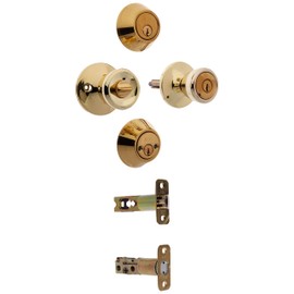 NU-SET Contractor Combo Lockset, 4 Sets of Keyed Entry Door Lock with Double Cylinder Deadbolt, Same Key, Polish Brass,Cranberry