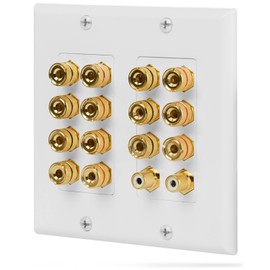 Fosmon 2-Gang 7.1 Surround Sound Distribution Home Theater Wall Plate, Gold Plated 7-Pair Copper Binding Posts Coupler Type for 7 Speakers, 2 RCA Jack for Subwoofer