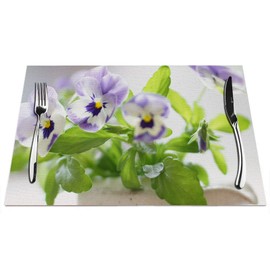 Viola Flower Placemats Set of 4, Beautiful Pansy Tricolor Viola Flower Placemats Heat Resistant for Dining Table Non-Slip 18x12 Inches