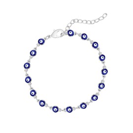choice of all Evil Eye Bracelet for Women，14K Gold Plated Turkish Blue Eye Chain Bracelets for Girls (Silver Round Eye)