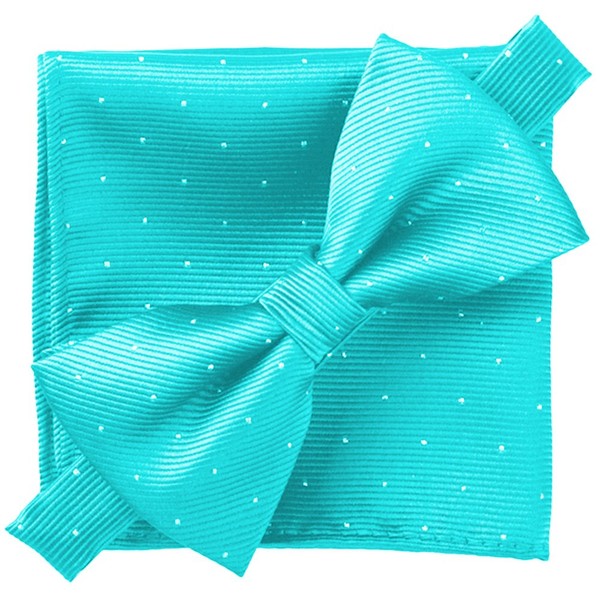 Flairs New York Gentleman's Essentials - Juego de corbata, pajarita y bolsillo a juego, Tiffany Blue [Glitter Dot Print], Regular Corbata De Lazo & Pocket Plaza Conjunto