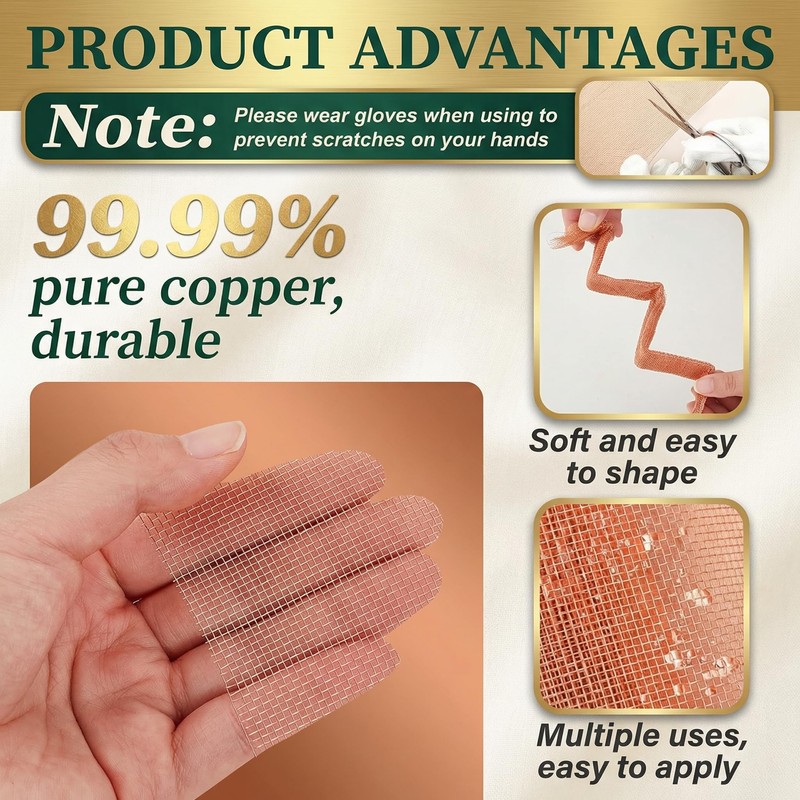 Therwen 12 Inch x 20 ft Copper Mesh Screen 99.9%