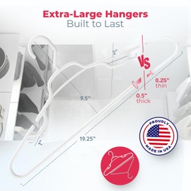 Neaties 19" Extra Large and Tough Plastic Coat Hangers Made in USA - White Heavy Duty Space-Saving Clothes Hangers for Closet - Durable White Plastic Hangers for Oversized or Plus-Size Clothing - 36pk
