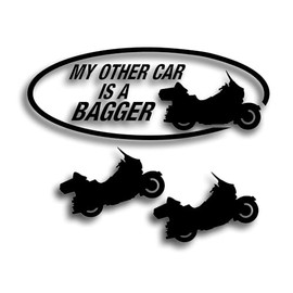 My Other Car is A Bagger Decal for Touring Bike Motorcycle Compatible with Harley-Davidson FLH Electra Glide, Bumper Sticker 3 3/4 x 10 Inch Plus 2 Extra Bike Decals, Black