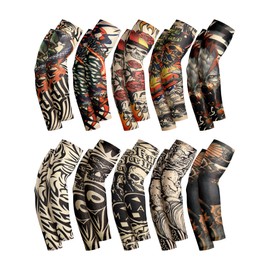 Boao 20 Pcs Men's Cooling Arm Sleeves Long Fingerless Arm Cover Anti Slip UV Sun Protection Sports Temporary Tattoo Sleeves(Stylish Style,Medium)