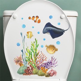 Condessacity Glow in the Dark Wall Sticker Night Glow in the Dark Fluorescent Sticker Coral Flower Devil Fish World in the Sea Toilet Wall Sticker Bathroom Toilet Wall Decor Living Room Bedroom