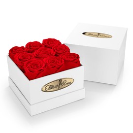 The Eternity Rose 9-Piece Preserved Roses in a Luxury Gift Box – Real Roses in Square White Box – A Valentine’s Gift as Everlasting as Your Love