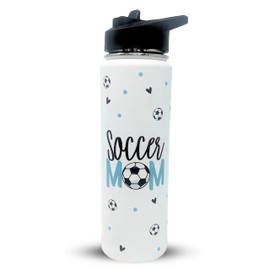Brooke & Jess Designs Soccer Mom Tumbler Gifts - Large Insulated Water Bottle with Straw - Stainless Steel Metal 24 oz Travel Cup for Mom, Mama, Mother, Wife, Women