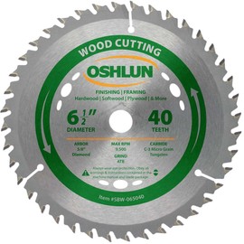 Oshlun SBW-065040 6-1/2-Inch 40 Tooth ATB Finishing and Framing Saw Blade with 5/8-Inch Arbor (Diamond Knockout)