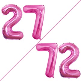 GOER 42 Inch Pink Number 27 Number 72 Balloons,Jumbo Foil Helium Balloons for 27th or 72nd Birthday Party Decorations and Anniversary Event