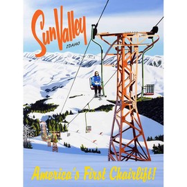 Sun Valley Idaho America's First Chairlift Vintage Ski Poster, 18 inches x 24 inches