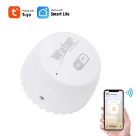 Wifi Flood Sensor, WIFI Water Leak Sensor Water Leak Intrusion Detector Warning Water Level Overflow Alarm Tuya Smart Life App Remote Control for Home House Security White