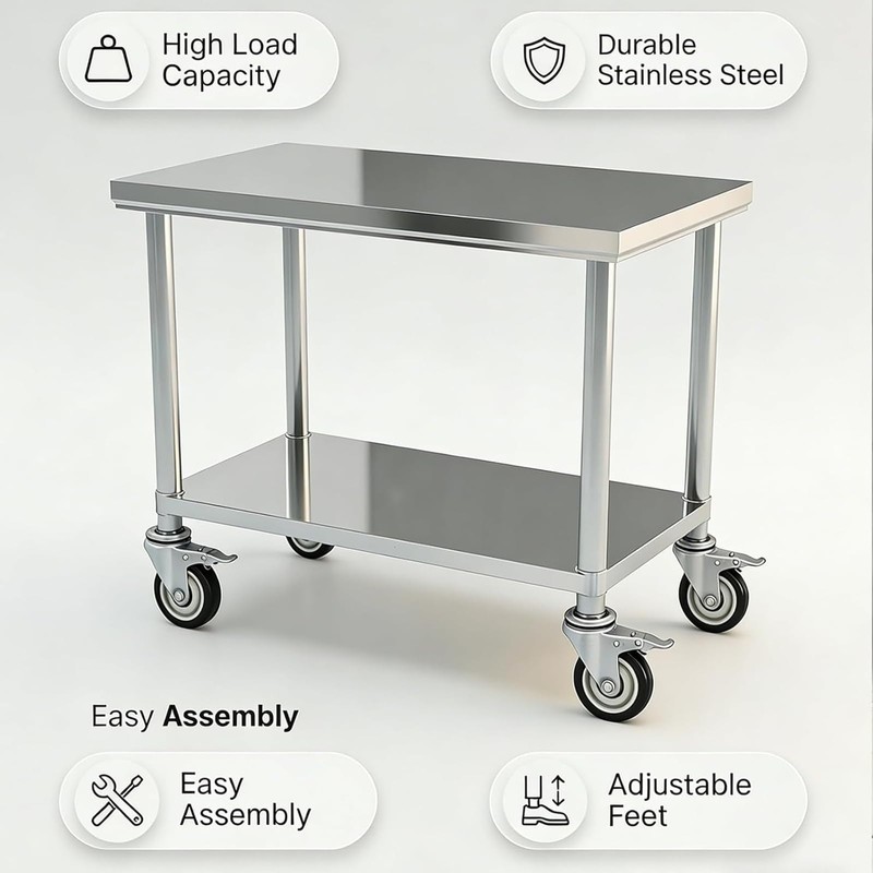 Stainless Steel Table Prep & Work with Wheels 20 x
