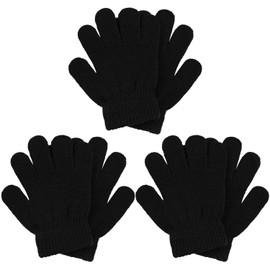 Cooraby 3 Pairs Winter Kids Gloves Warm Stretchy Knitted Magic Gloves Full Finger Mittens (Colors A, 5-11 Years)