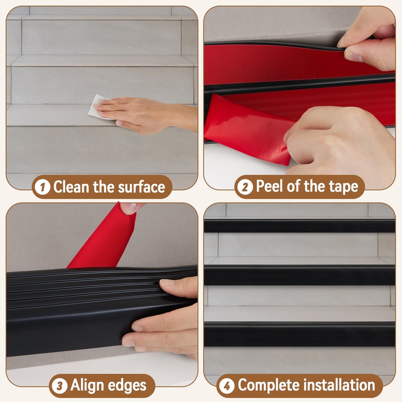 INMOZATA Stair Edge Trim, 3.3FT Vinyl Anti-Slip Stair Nosing, Waterproof