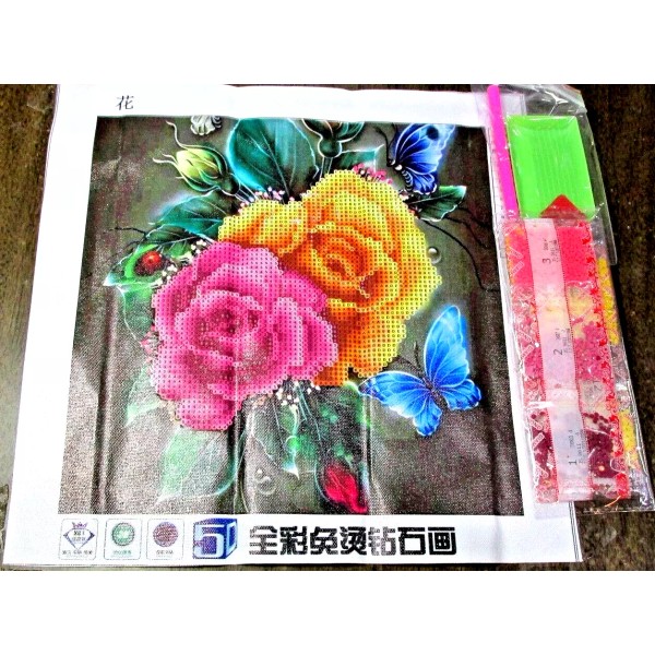 Unbranded Flowers & Butterflies 5D Round Diamond Cross Stitch Painting