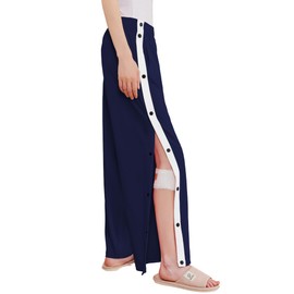 Deyeek Women's Tear Away Pants Side Split Snap Open Bottom Sweatpants Leg Breakaway Shoulder Surgery Pants with Pockets Navy Blue