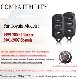 MechanMagic 2PCS Key Fob Remote Replacement Fits for Toyota 4Runner 1999 2000 2001 2002 2003 2004 2005 2006 2007-2009/Sequoia 2001-2007 HYQ12BBX Keyless Entry Remote Control HYQ12BAN/HYQ1512Y