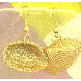 Everyday Gold Glitter Clam Seashell Dangling Delicate Beach Party Everyday Gift Earrings