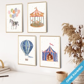 mojoliving Pictures for Children's Room Boys Baby Room Poster Set Pictures Nursery Girls Baby Room Decoration Nursery Pictures for Children's Room Baby Room Decoration Picture Children's Room (Circus)