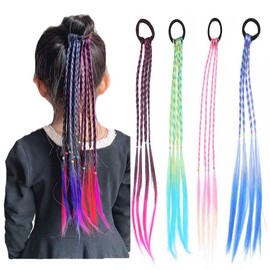 Hair Pieces Twist Braid,4 PCS Kids Hair Extensions for Girls Coloured Hair Pieces Braided Hair Tie Band Hair Extension Accessories Braided Synthetic Hairpieces for Kids and Women (Style 1)