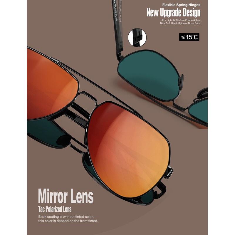 LUENX Men Women Aviator Sunglasses Polarized Shades Flexible Spring Hinge