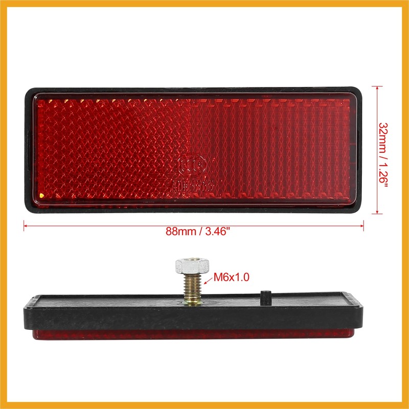 Partuto Pair M6x1.0 Red Rectangle Universal Screw Mount Reflective Warning