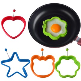Pack of 4 Fried Egg Moulds, Food Safe, Non-Stick Coating, Fried Egg, Pancakes, Breakfast Sandwiches, Egg Muffin Ring, Pancakes and Omelets, Multicoloured, Multiple Styles