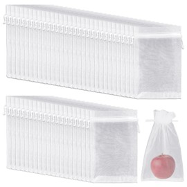 DHSBGWSX Pack of 50 Organza Bags, White Mesh Gauze Bags, 13 x 18 cm Mesh Drawstring Bags, Candy Drawstring Bags, Confetti Bags, Jewellery Drawstring Bags, Gift Bags for Wedding Party