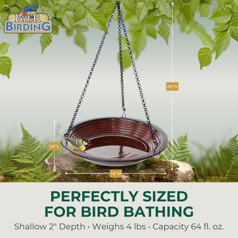BYER OF MAINE Circles Hanging Bird Bath, Porcelain, Glaze Finish,