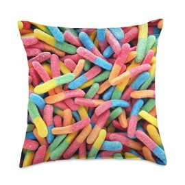 Cool Funny Gummy Worms Candy Throw Pillow