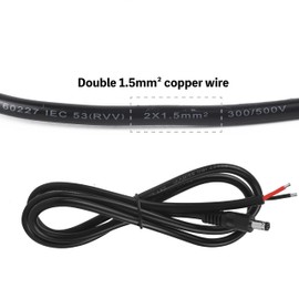 100 cm DC Pigtail Cable DC 5.5 mm x 2.1 mm Male to Bare Wire Open End Power Supply Repair Cable for Solar Panel, Power Station, CCTV, DVR, LED and More (2 x 1.5 mm² Copper Wire 16AWG)