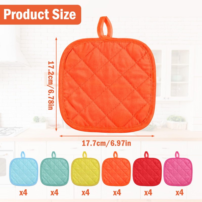 24 Pcs Pot Holders for Kitchen, Heat Resistant Quilted Hot