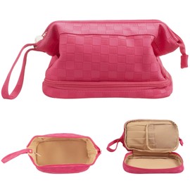 Abiudeng Large Makeup Bag,Waterproof Cosmetic Bag,Make up Travel Bag Essentials,Cute Travel Toiletry Bag for Women Makeup Bag Organizer with Bottom Pouch,Travel Size Toiletries Bag for Women-rose