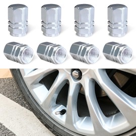 Ziciner 8 PCS Car Tire Valve Stem Caps, Aluminum Alloy Wheel Valve Covers with Rubber O-Ring, Corrosion Resistant Leak-Proof Tire Air Cap Set, Universal for SUV, Truck, Motorcycle, Bike (Silver)