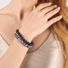 Jardme Lapis Lazuli Beaded Bracelets, 8mm Natural Gemstone Bracelets for Women Blue Bracelets Healing Stone Bracelet Set - Birthday Gifts for Women Mom