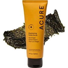 Acure | Exfoliante facial iluminador de arcilla verde y alga marina | Iguala el tono y la textura de la piel, 118 ml