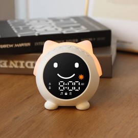 MRSCOZ Toddlers Sleep Training Clock, Alarm Clock for Kids, Bluetooth Music Player & Digital Clock, Sound Machine for Bedroom, Alarm Clock Trainer with Wake up Light