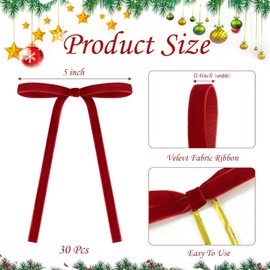 30Pcs Velvet Bows Christmas, Red Velvet Ribbon Bows for Christmas Tree, Vintage Style Velvet Xmas Tree Decorations Bows Gift for Wreaths, Crafts, Cabinet, Wedding (Red)
