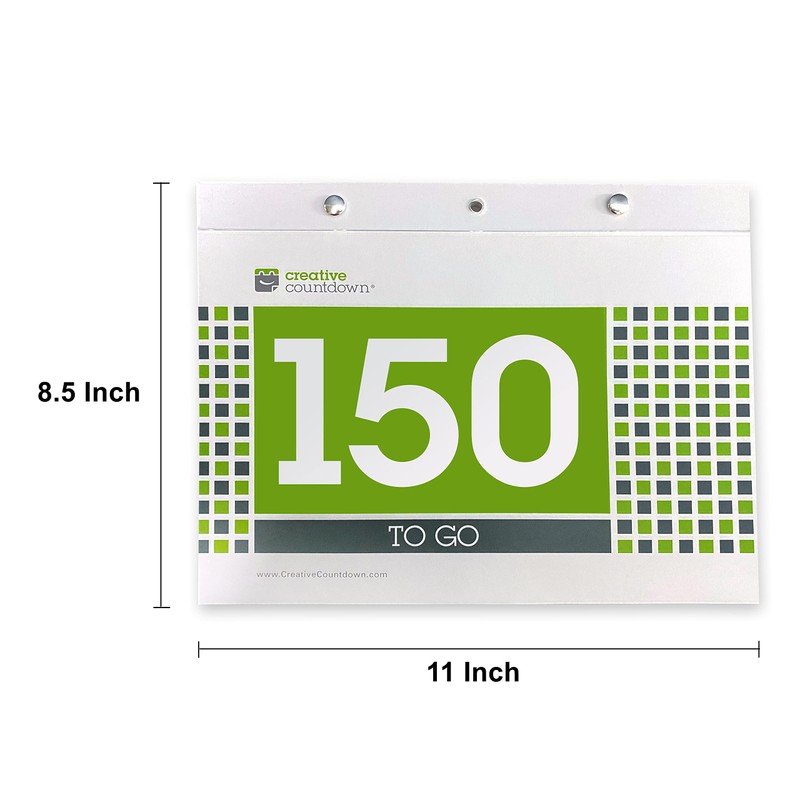 100 & 150 day Green Square Tear Off Countdown Calendar